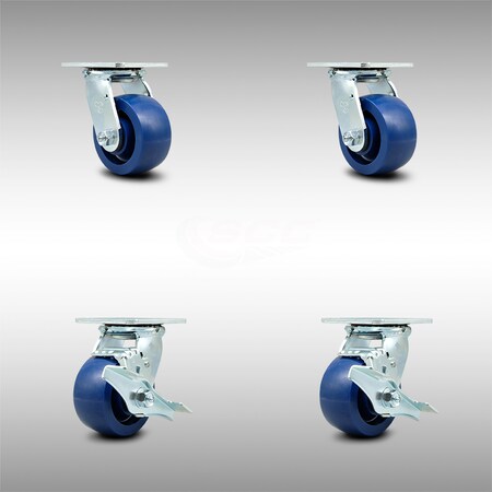 Service Caster 4 Inch Stainless Steel Solid Poly Swivel Caster Set with Roller Bearing 2 Brakes SCC-SS30S420-SPUR-2-TLB-2
